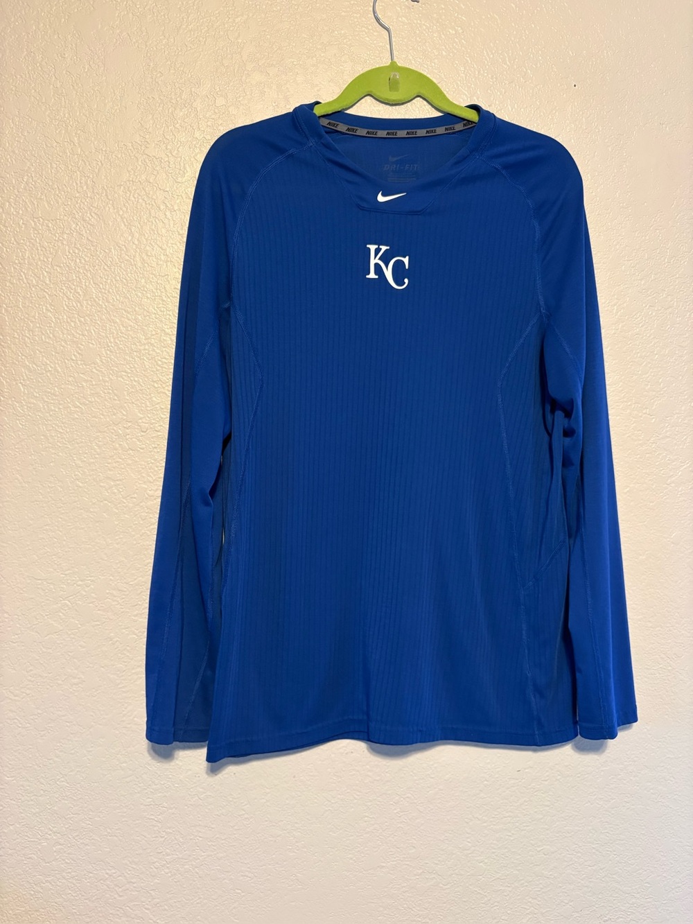 Kansas City Royals Shirt Mens Blue MLB Baseball Nike Dri-FIT Long Sleeve Large